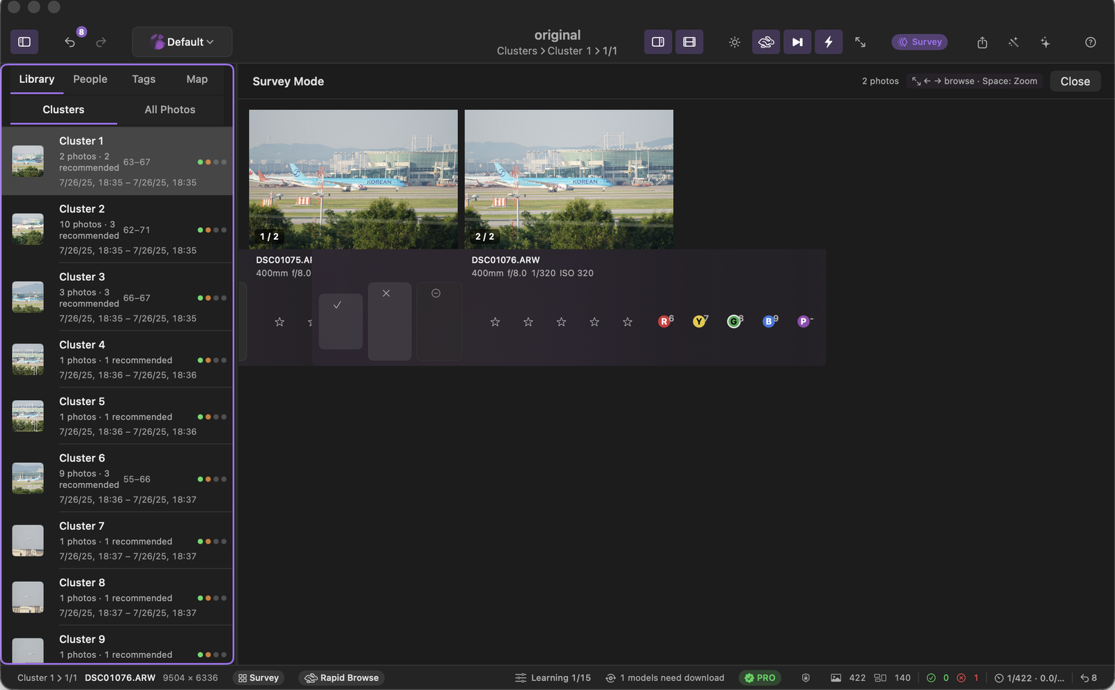 Survey: Compare a burst and assign decisions from one view.